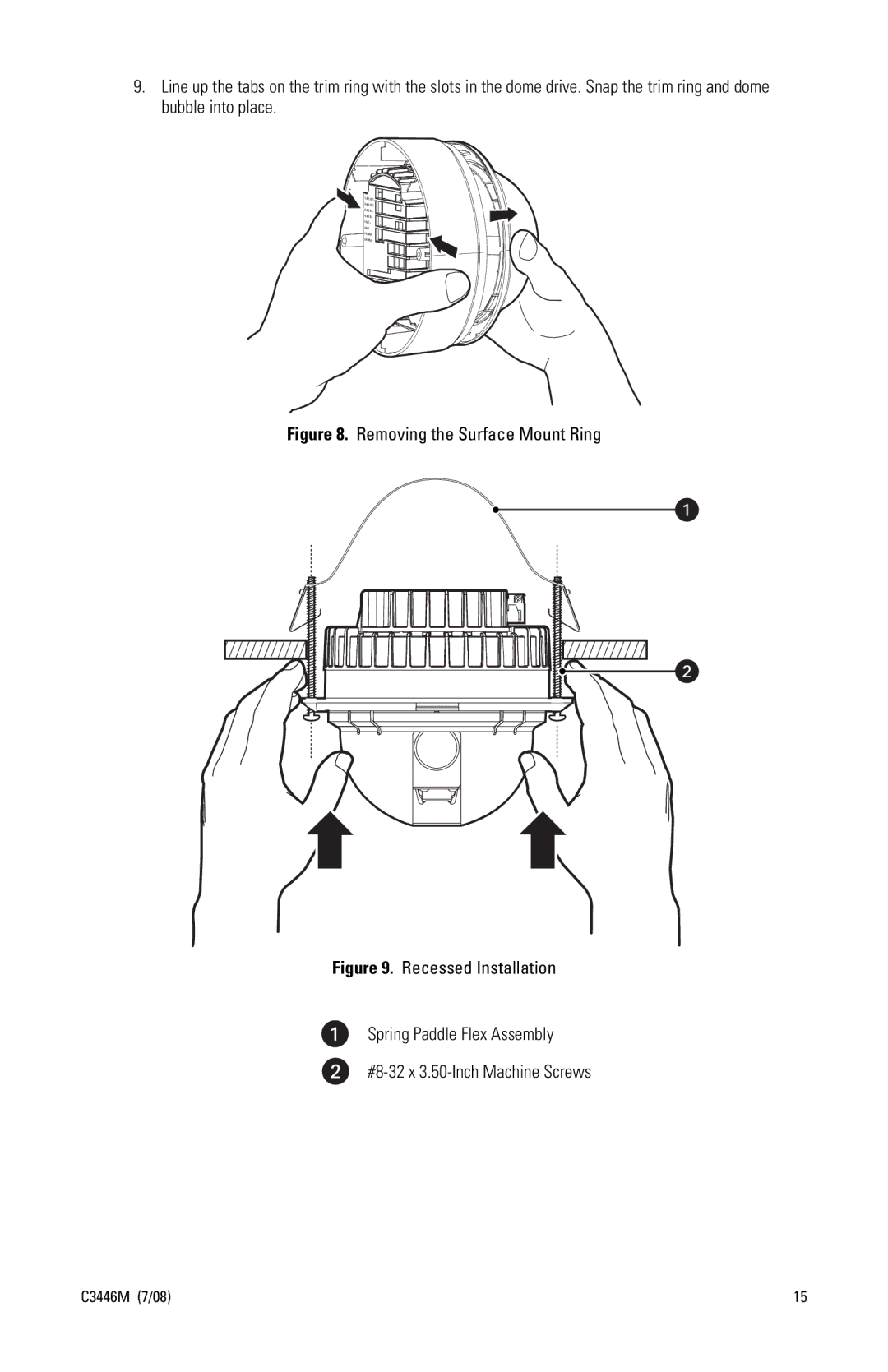 Pelco SD4N-W1-X, SD4N-B0-X, SD4N-W0-X, SD4N-B1-X manual Removing the Surface Mount Ring 