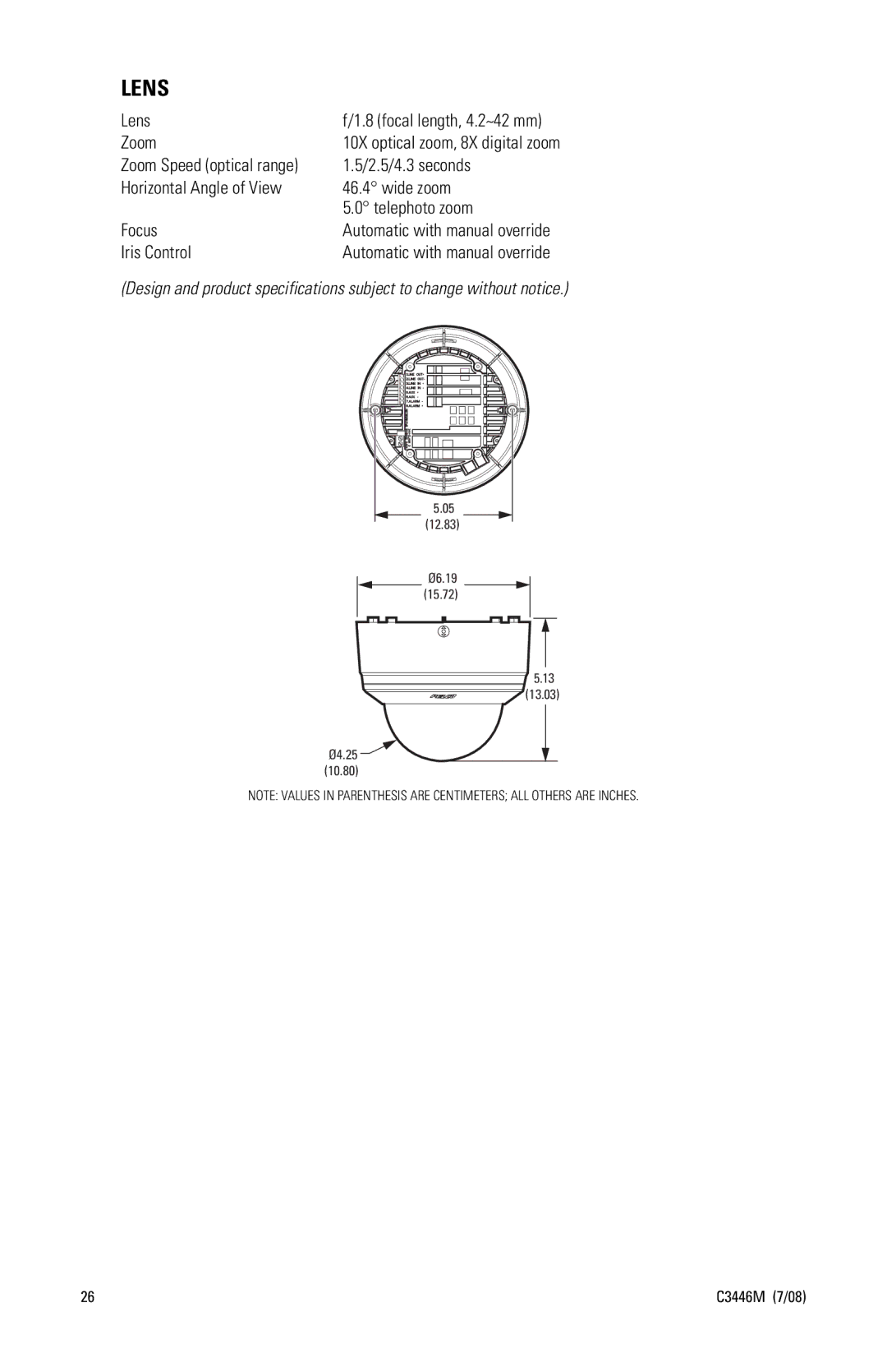 Pelco SD4N-W1-X, SD4N-B0-X, SD4N-W0-X, SD4N-B1-X manual Lens 