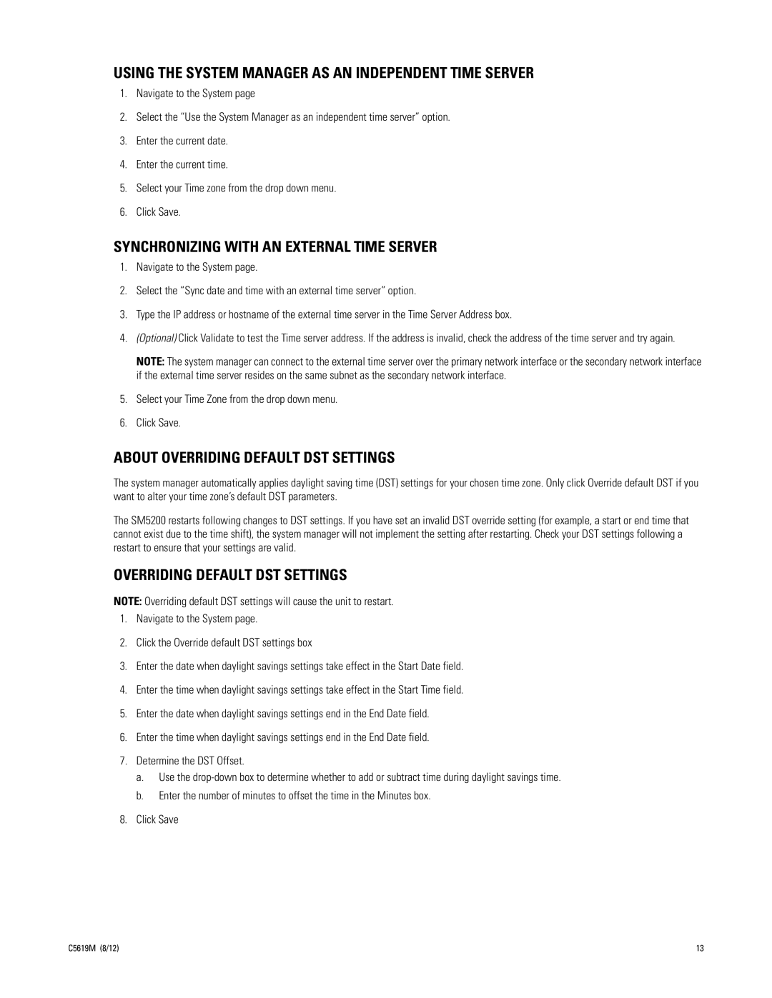 Pelco SM5200 manual Using the System Manager AS AN Independent Time Server, Synchronizing with AN External Time Server 
