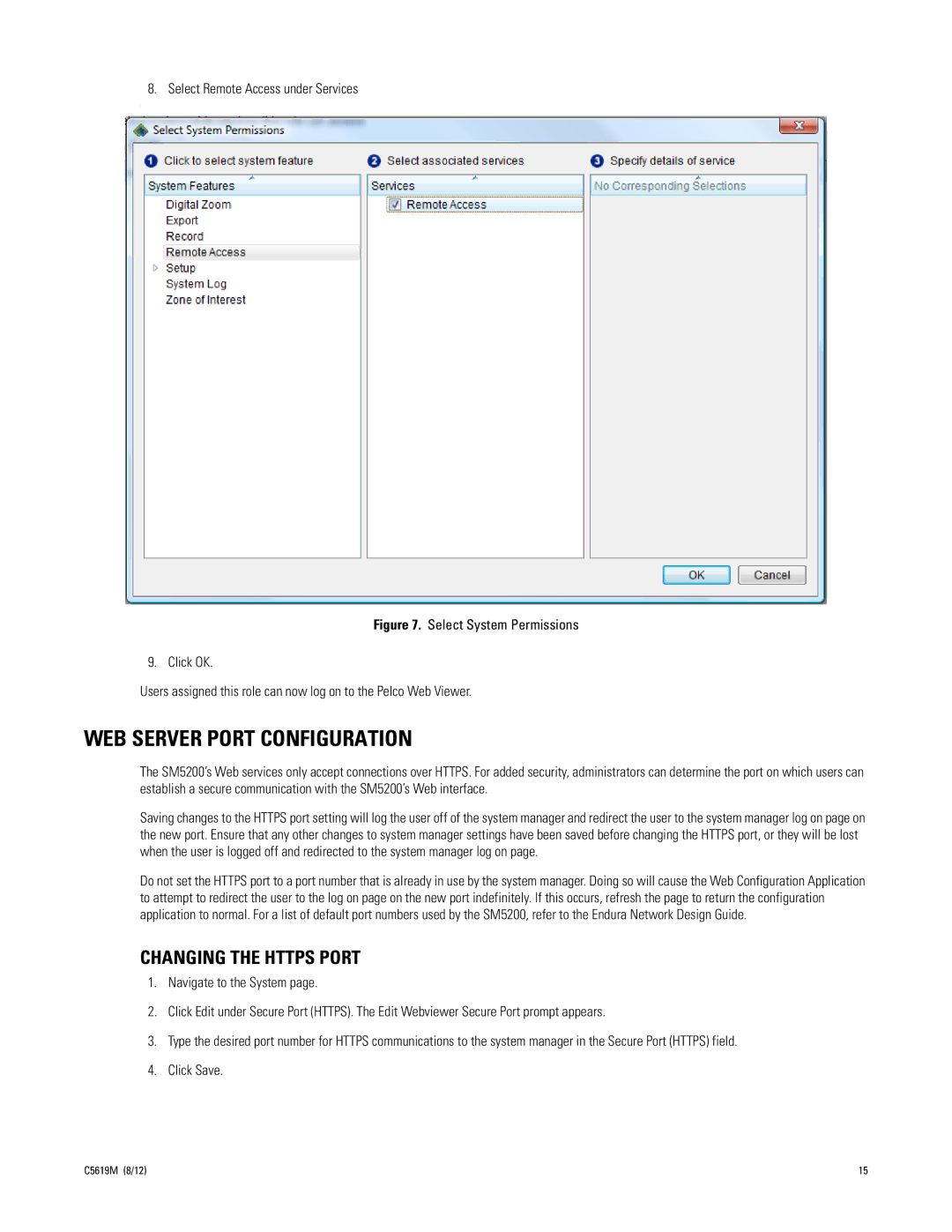 Pelco SM5200 manual WEB Server Port Configuration, Changing the Https Port 