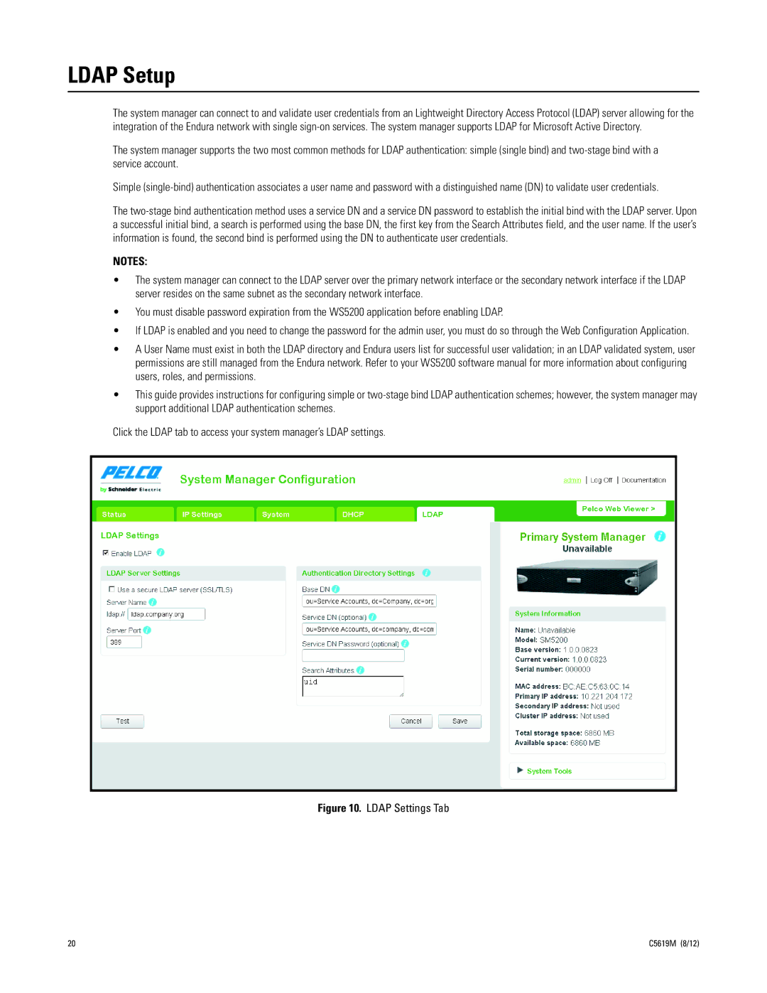 Pelco SM5200 manual Ldap Setup, Ldap Settings Tab 