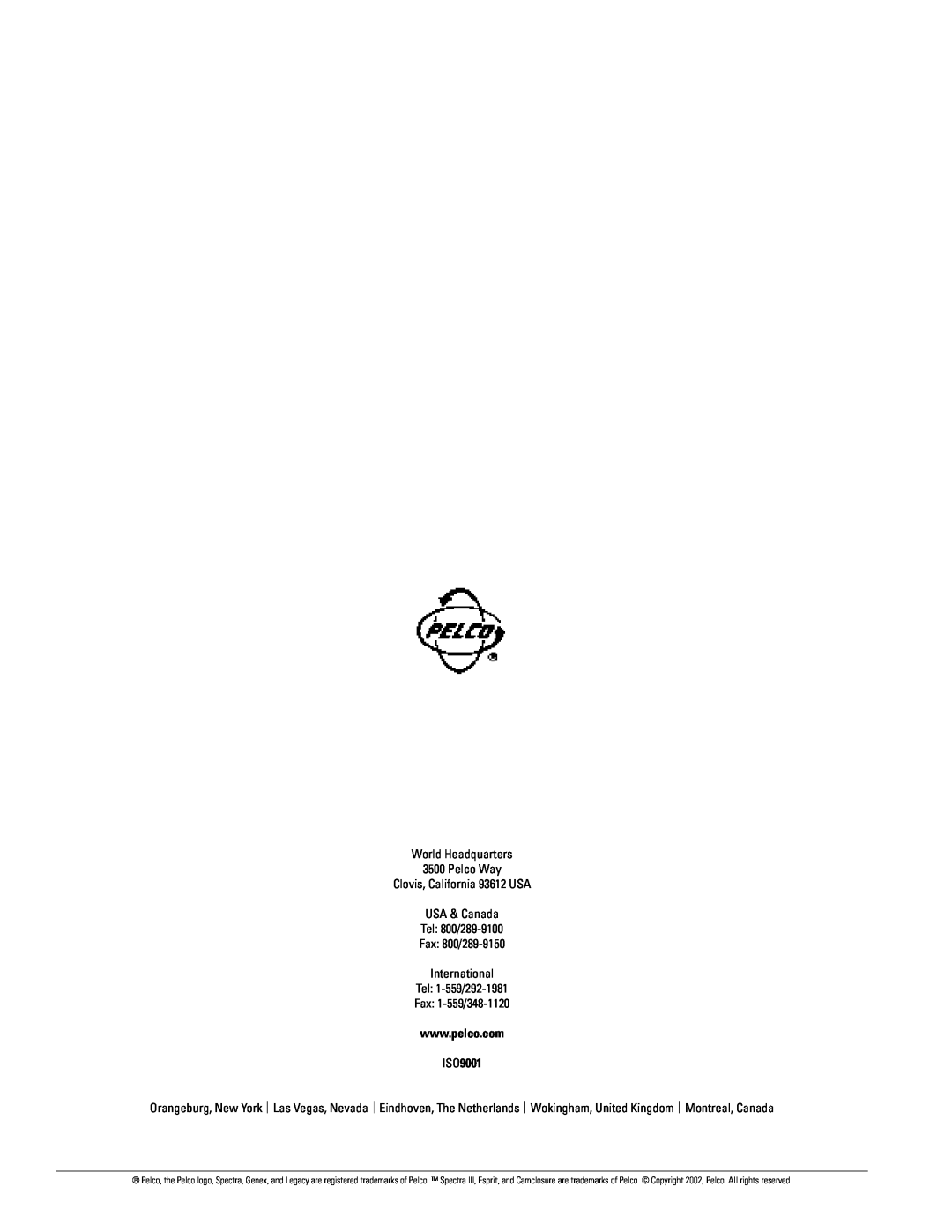 Pelco SPECTRA III SE manual ISO9001 