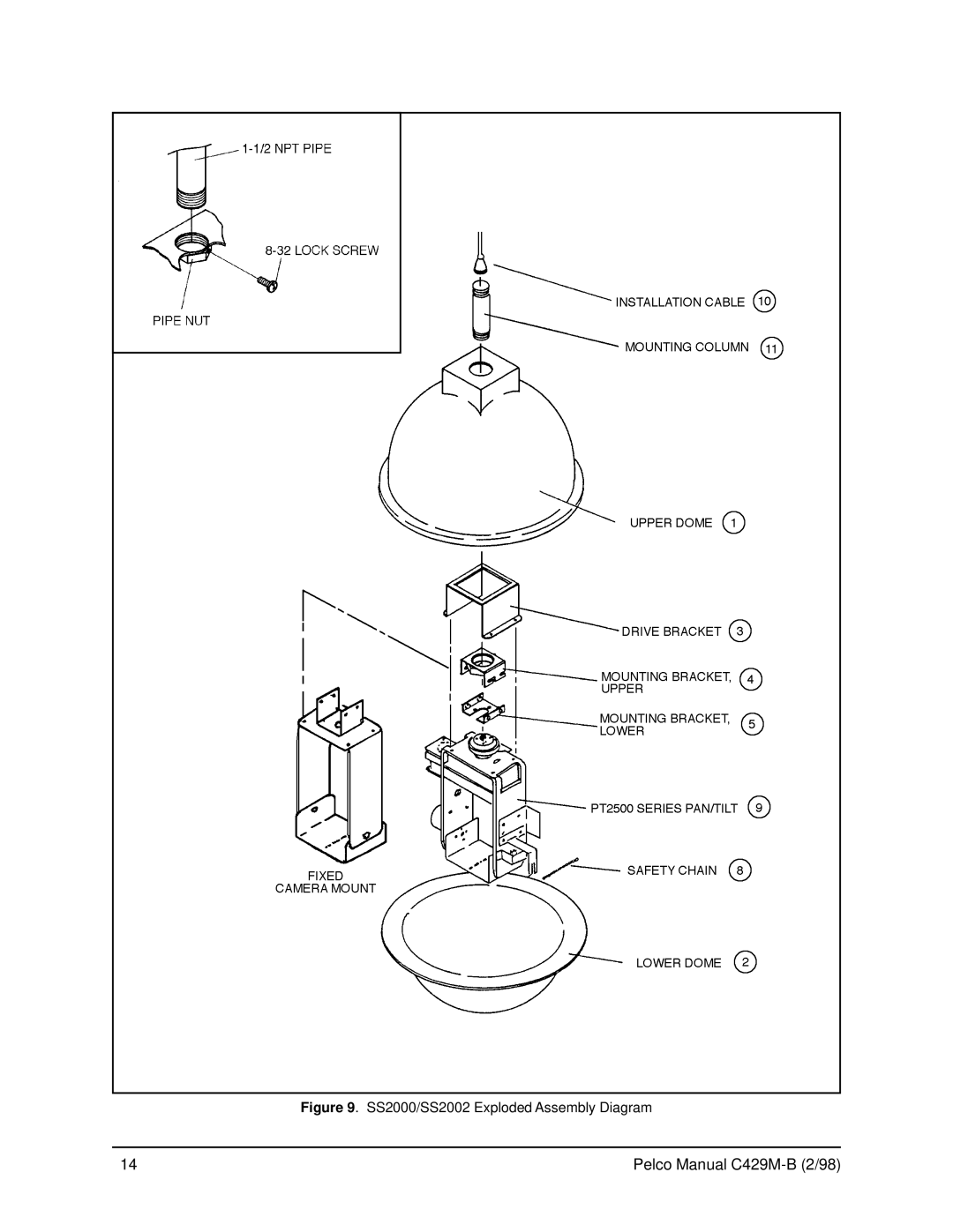 Pelco SS22 operation manual SS2000/SS2002 Exploded Assembly Diagram 