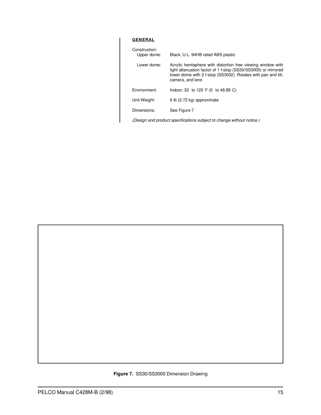 Pelco SS3002 operation manual SS30/SS3000 Dimension Drawing 