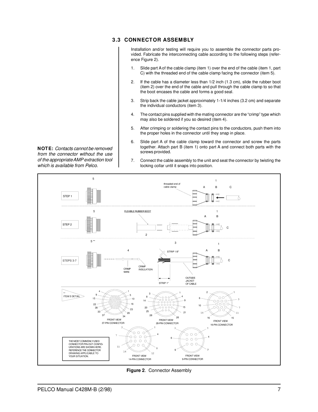 Pelco SS3002 operation manual Connector Assembly, Steps 