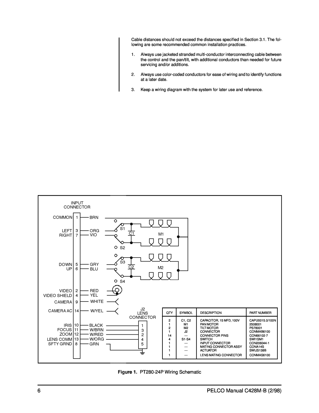 Pelco SS3002 operation manual PELCO Manual C428M-B2/98, PT280-24PWiring Schematic 