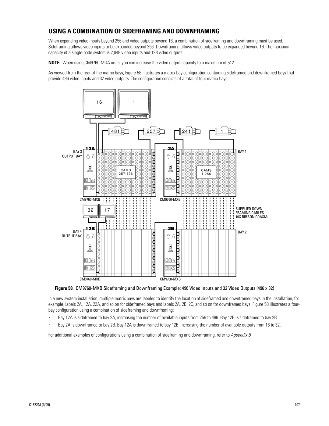 Pelco System 9760 manual Using a Combination of Sideframing and Downframing, 481 257 241 