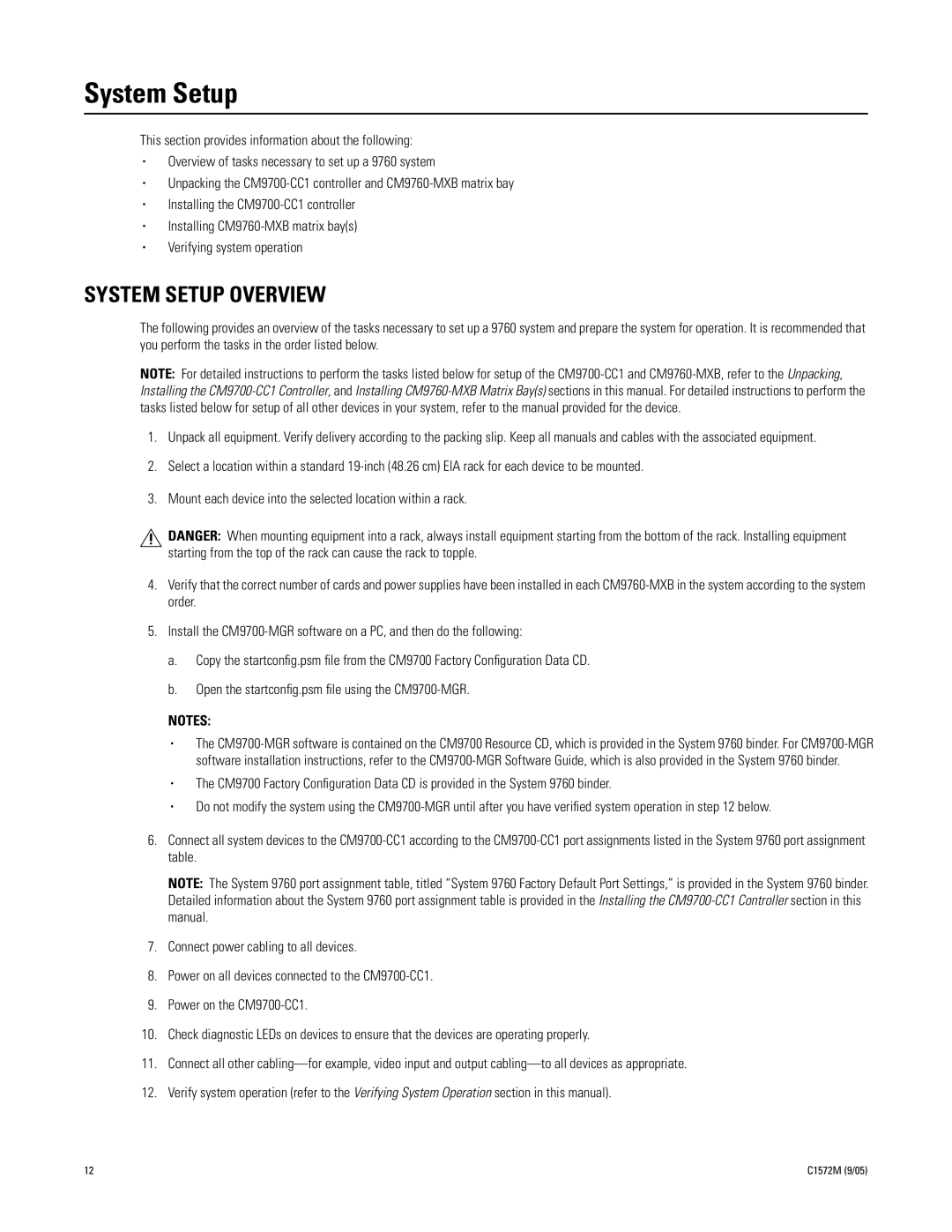 Pelco System 9760 manual System Setup Overview 