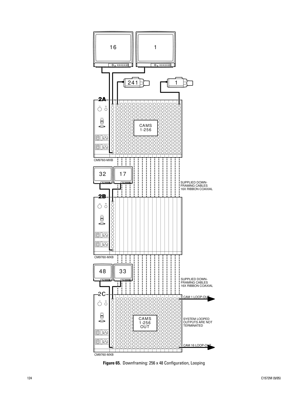 Pelco System 9760 manual Downframing 256 x 48 Conﬁguration, Looping 