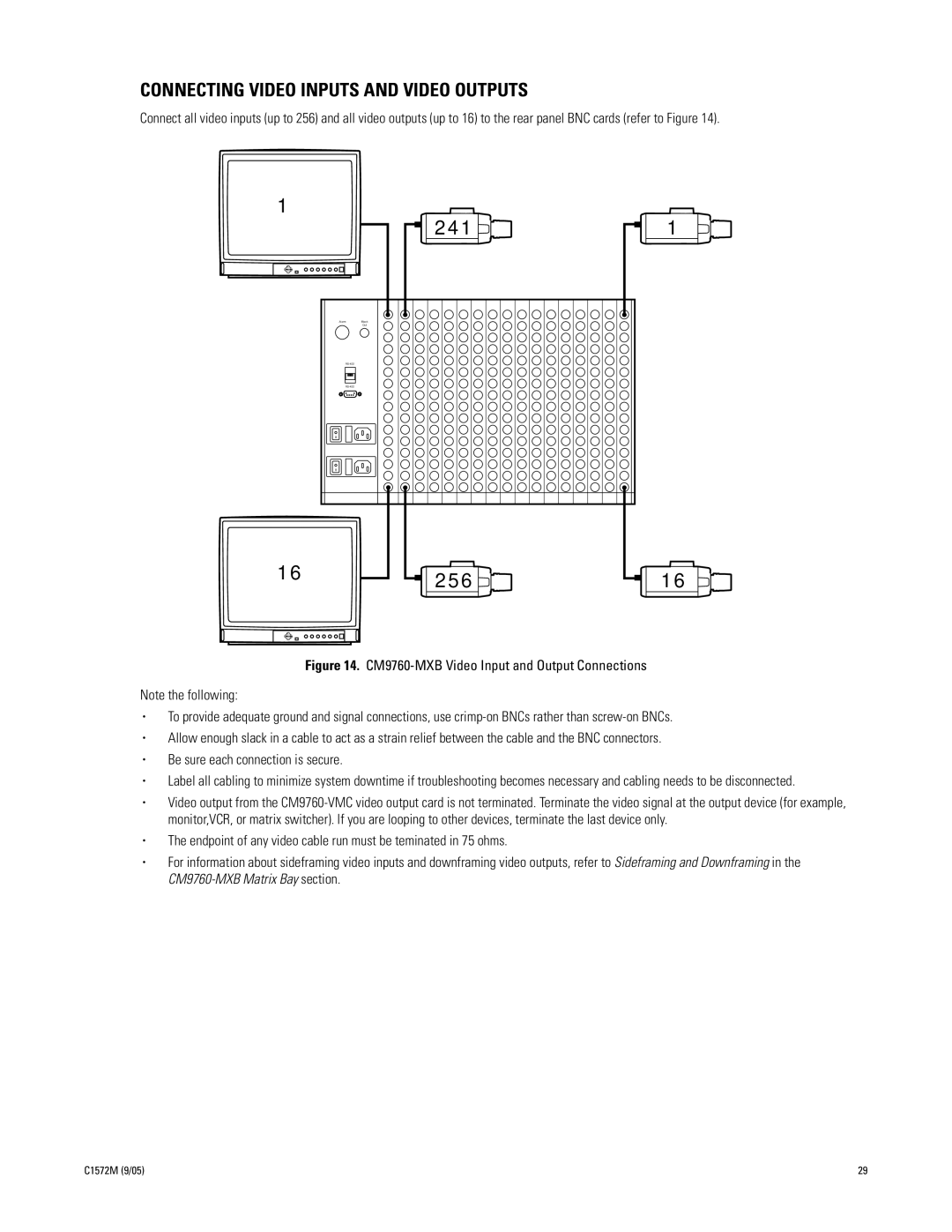 Pelco System 9760 manual 241, Connecting Video Inputs and Video Outputs 