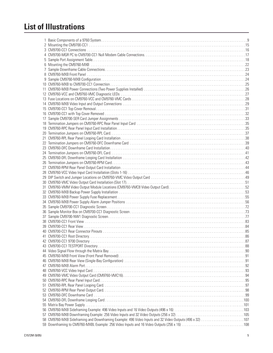 Pelco System 9760 manual List of Illustrations, C1572M 9/05 