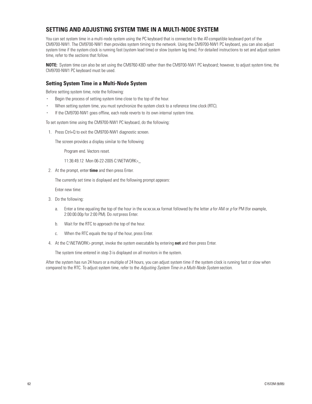 Pelco System 9760 Setting and Adjusting System Time in a MULTI-NODE System, Setting System Time in a Multi-Node System 