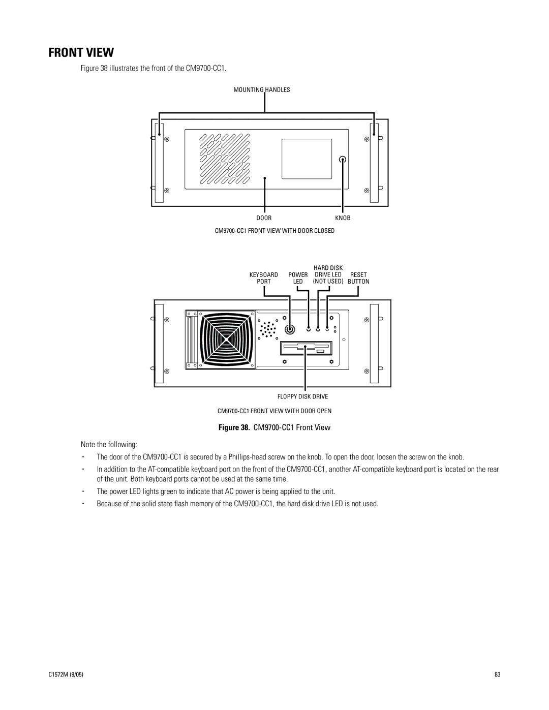 Pelco System 9760 manual Front View, Illustrates the front of the CM9700-CC1 