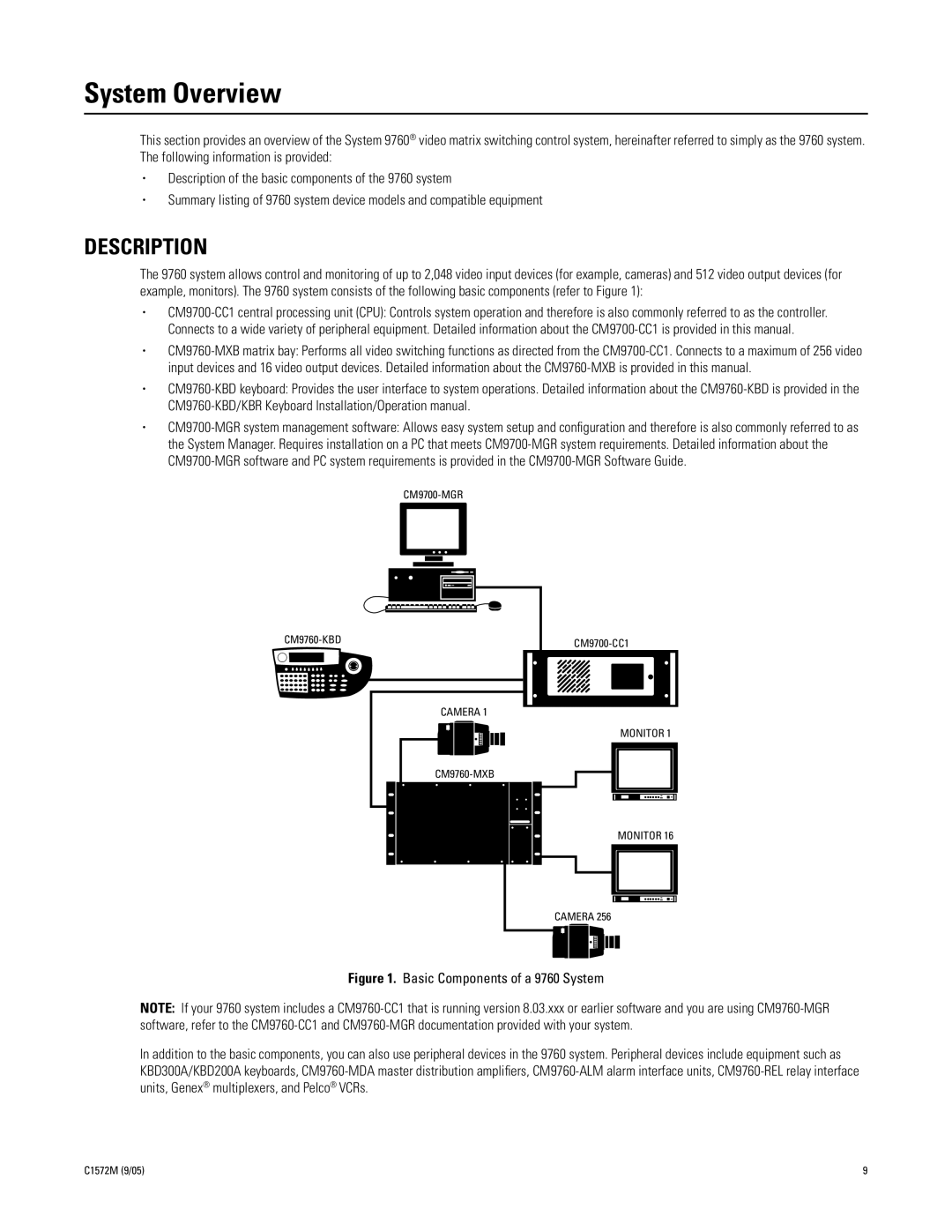 Pelco System 9760 manual System Overview, Description 