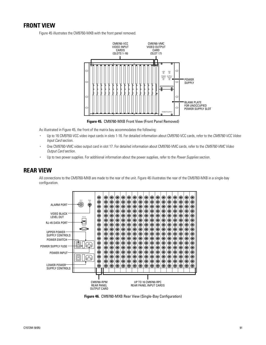 Pelco System 9760 manual Illustrates the CM9760-MXB with the front panel removed 