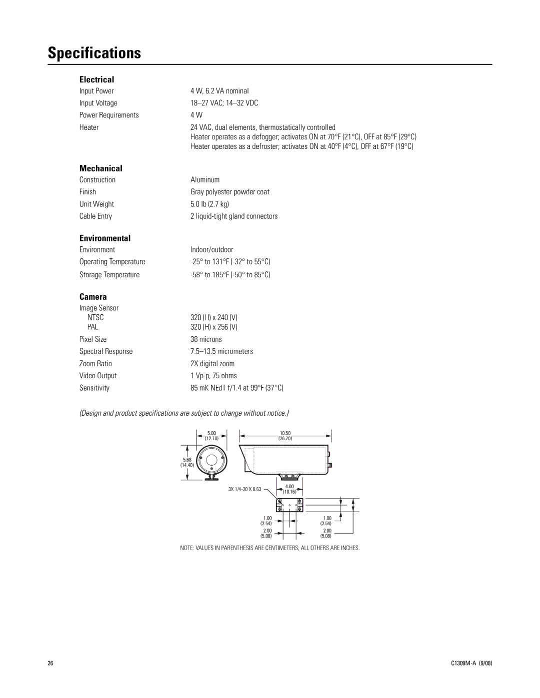 Pelco TI2550 manual Specifications, Electrical 