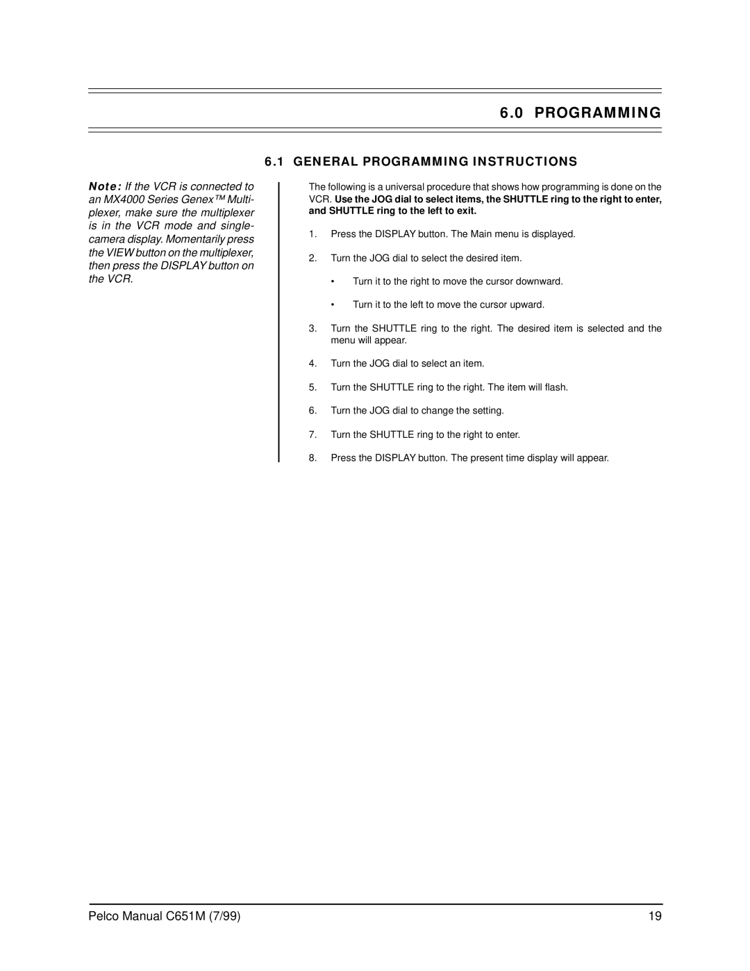 Pelco TLR2096 operation manual General Programming Instructions 