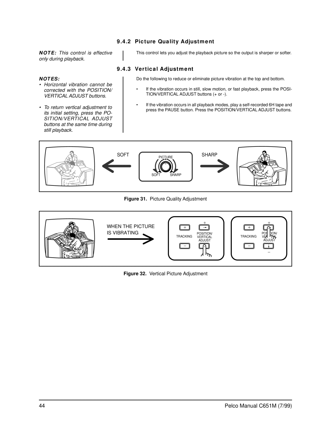 Pelco TLR2096 operation manual Picture Quality Adjustment, Vertical Adjustment, Sharp 