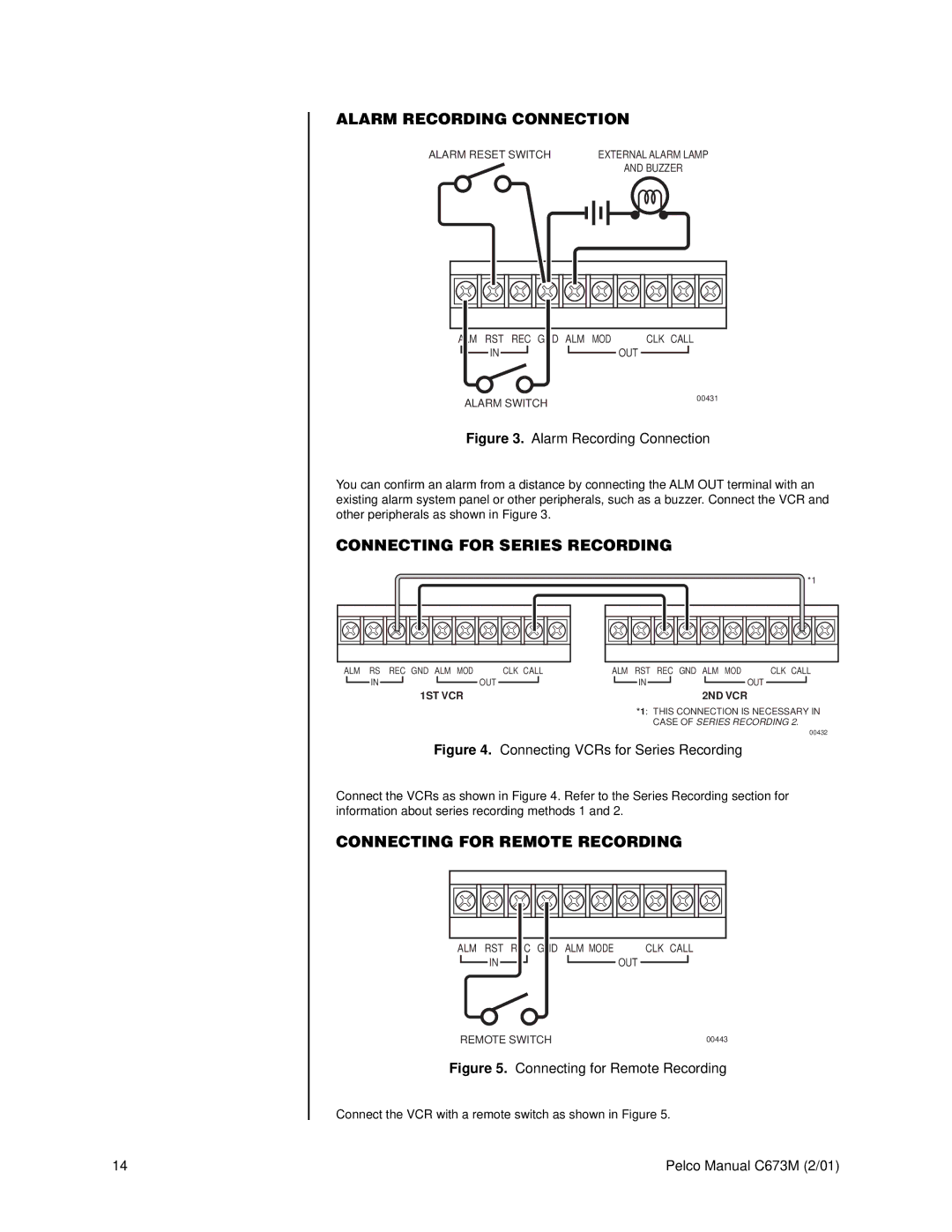 Pelco TLR3168 operation manual Alarm Recording Connection, Connecting for Series Recording, Connecting for Remote Recording 