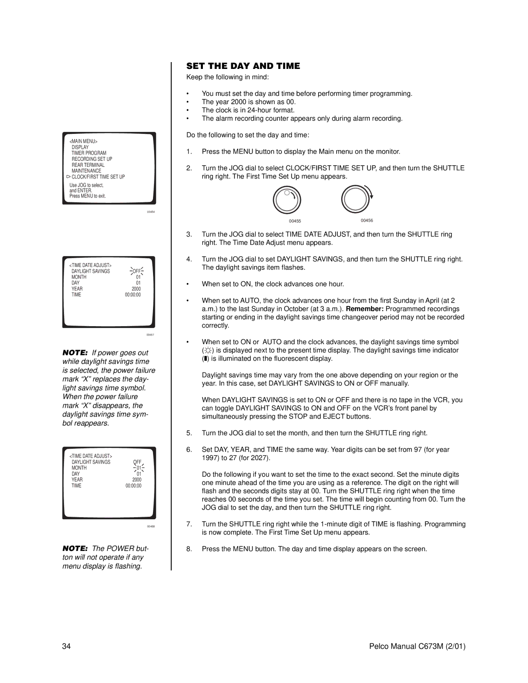 Pelco TLR3168 operation manual SET the DAY and Time, Main Menu Display 