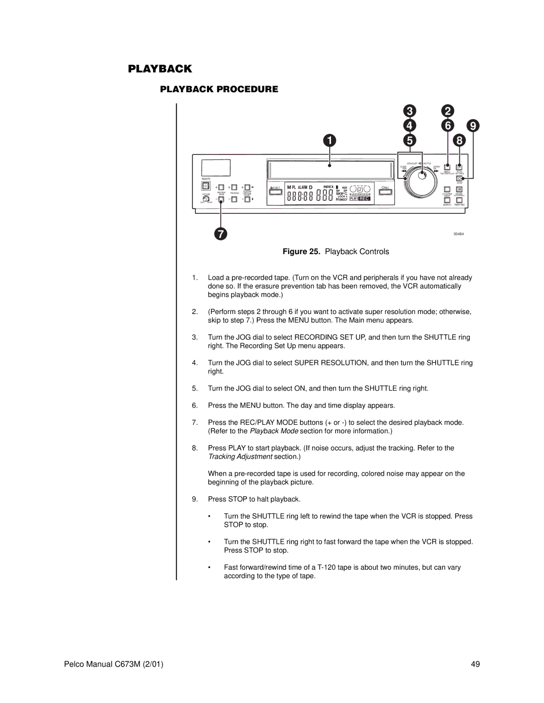 Pelco TLR3168 operation manual Playback Procedure 