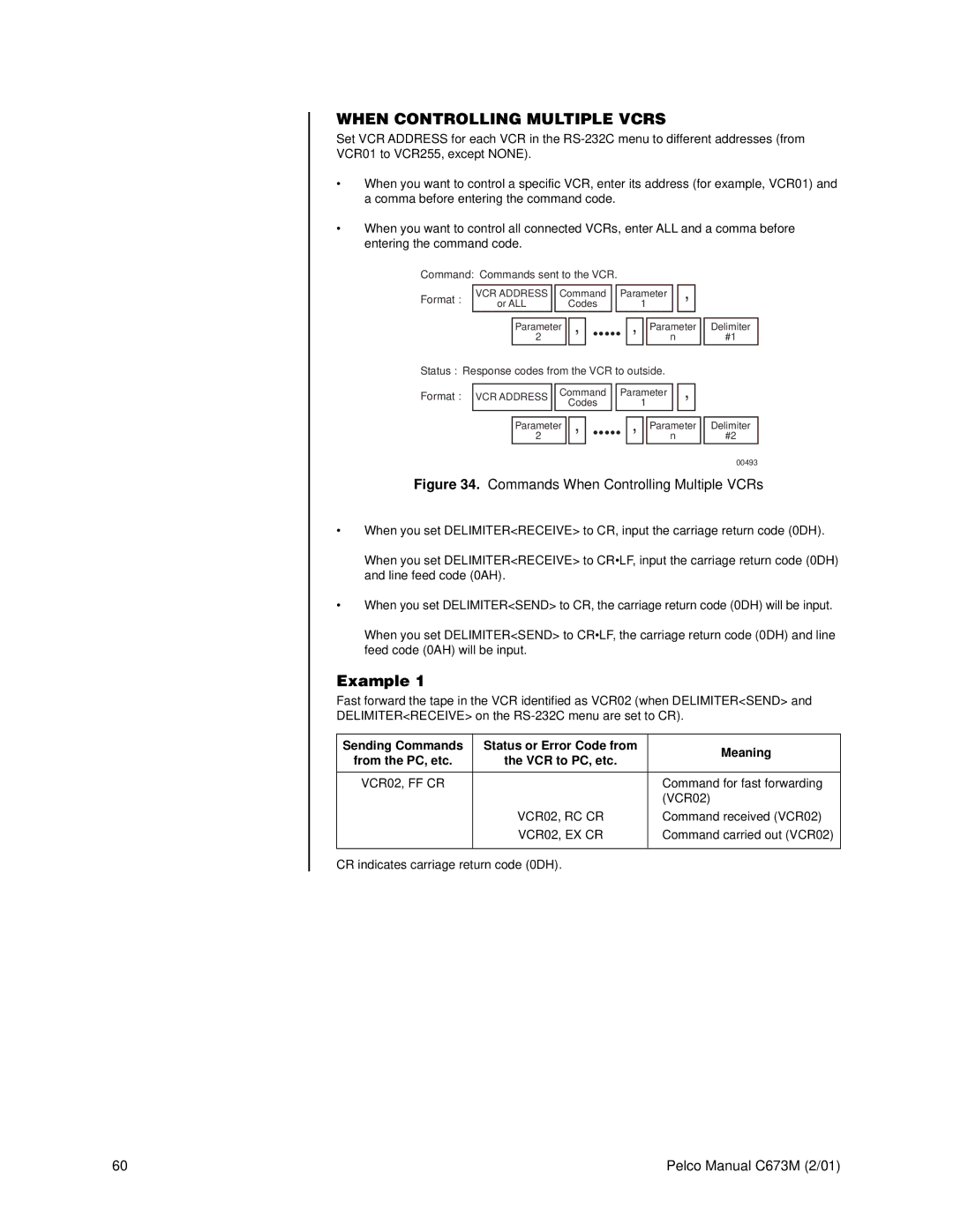 Pelco TLR3168 operation manual When Controlling Multiple Vcrs, Commands When Controlling Multiple VCRs 