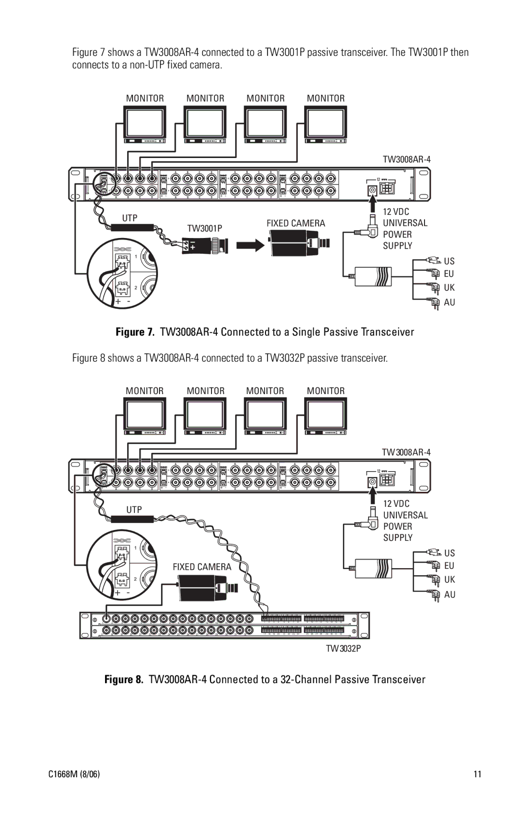 Pelco manual TW3008AR-4 Connected to a Single Passive Transceiver 