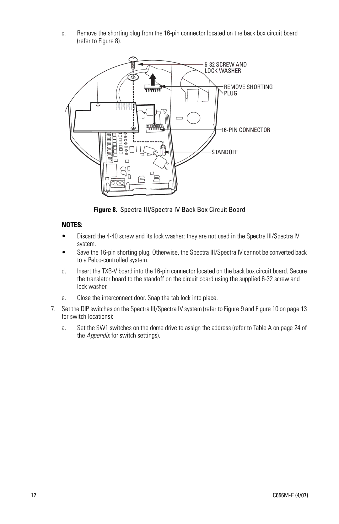 Pelco TXB-V manual Remove Shorting Plug PIN Connector Standoff 