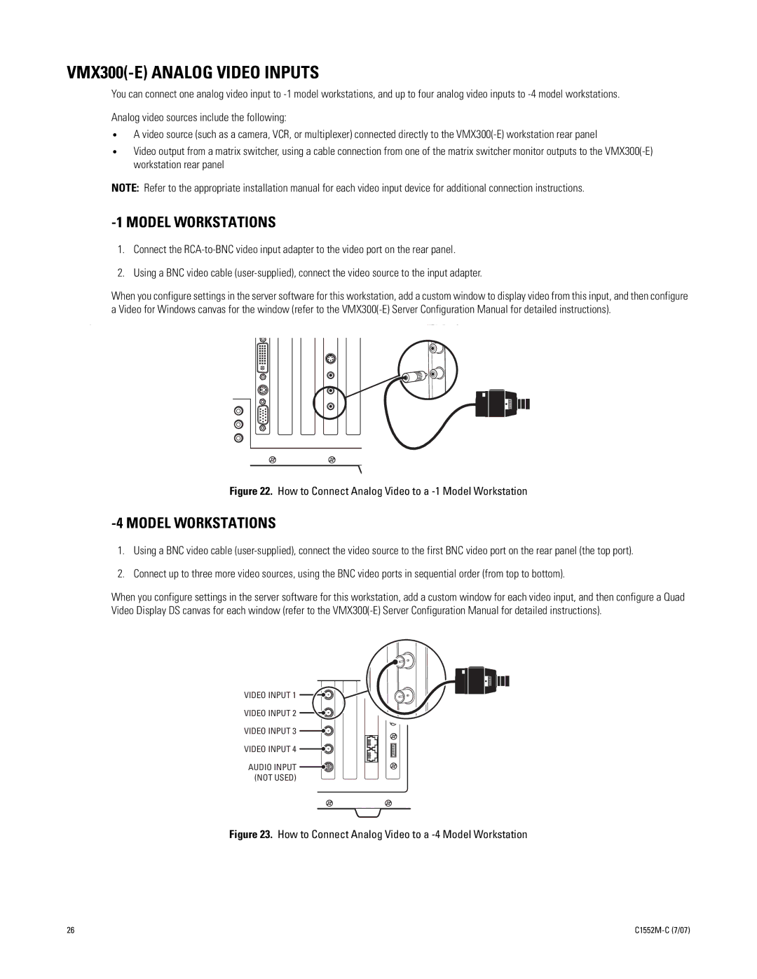 Pelco VMX300-E installation manual Video Input 