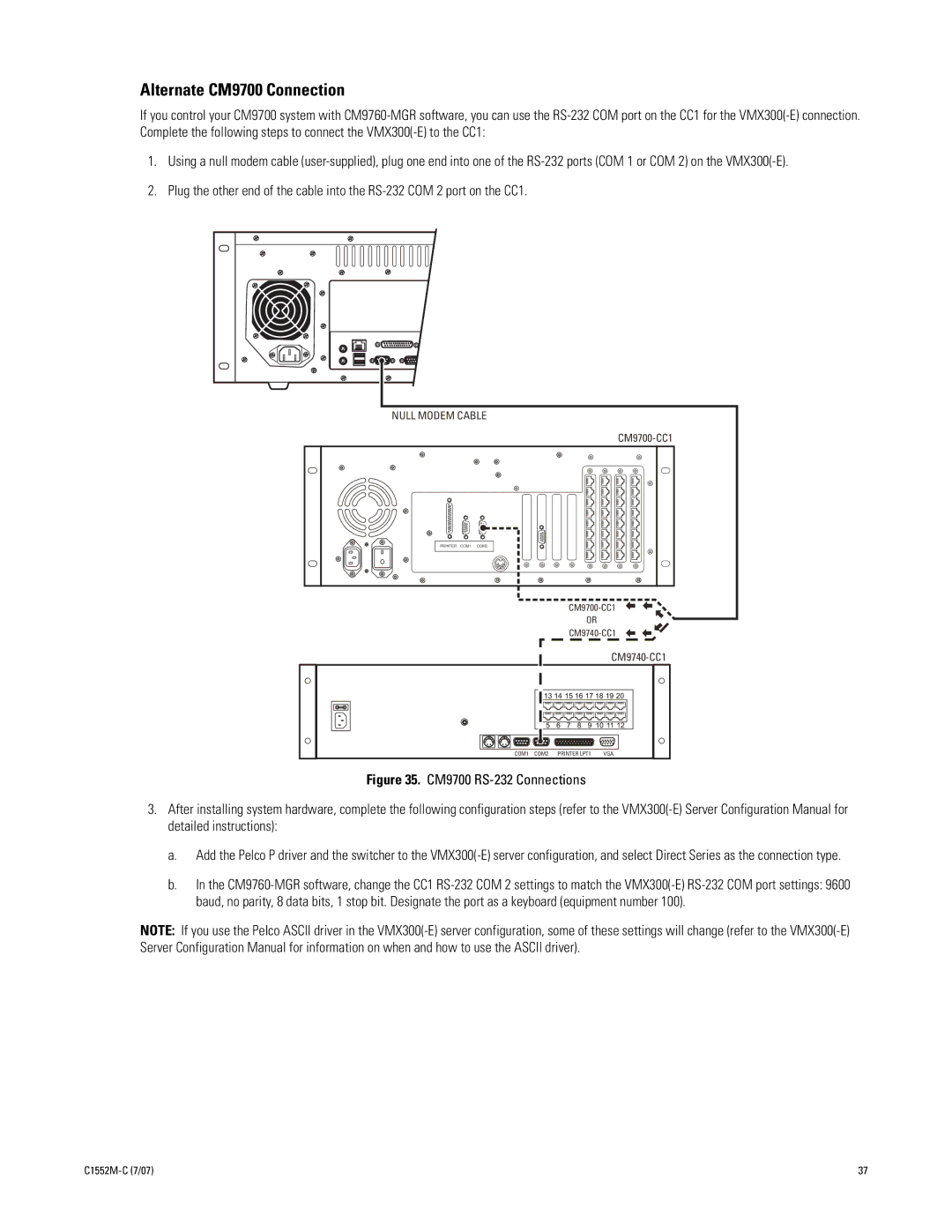 Pelco VMX300-E installation manual Alternate CM9700 Connection 