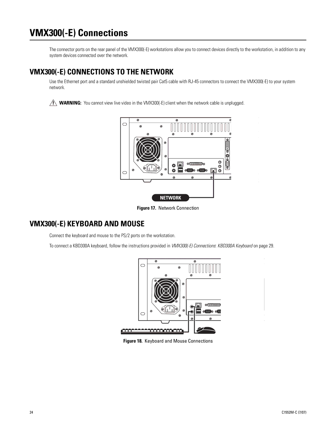 Pelco installation manual VMX300-E Connections to the Network, VMX300-E Keyboard and Mouse 