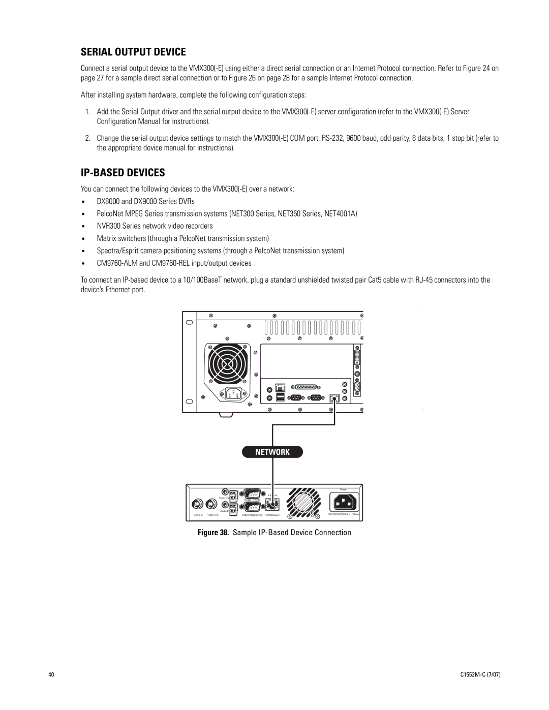 Pelco VMX300 installation manual Serial Output Device, IP-BASED Devices 