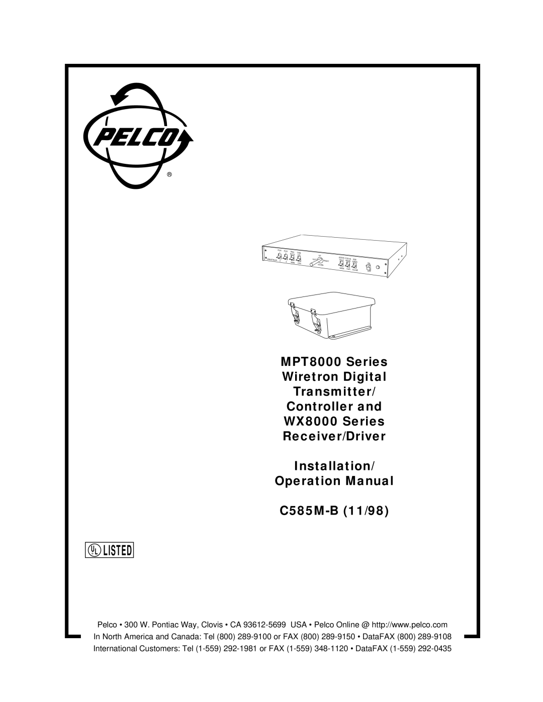 Pelco WX8000 operation manual Listed 