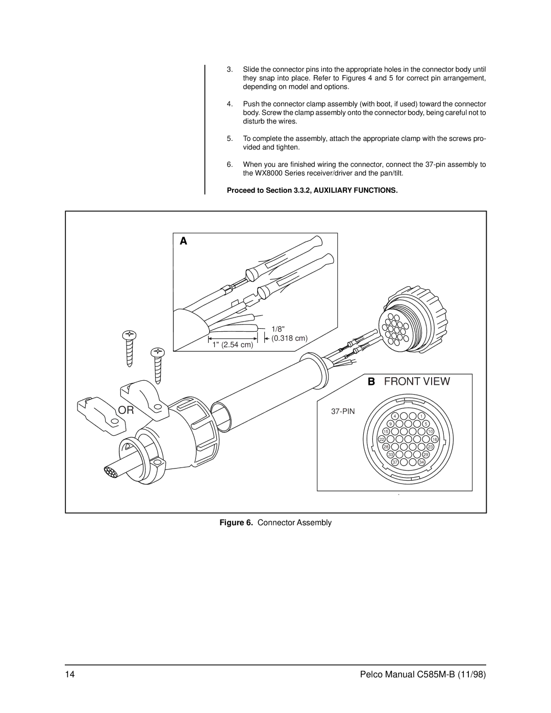 Pelco WX8000 operation manual Front View, Proceed to .3.2, Auxiliary Functions 