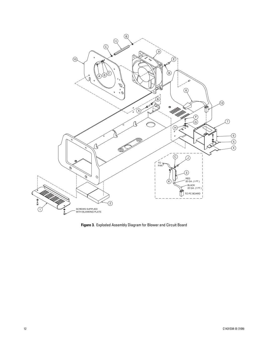 Pelco X1431SM-B (7/09) manual Exploded Assembly Diagram for Blower and Circuit Board 