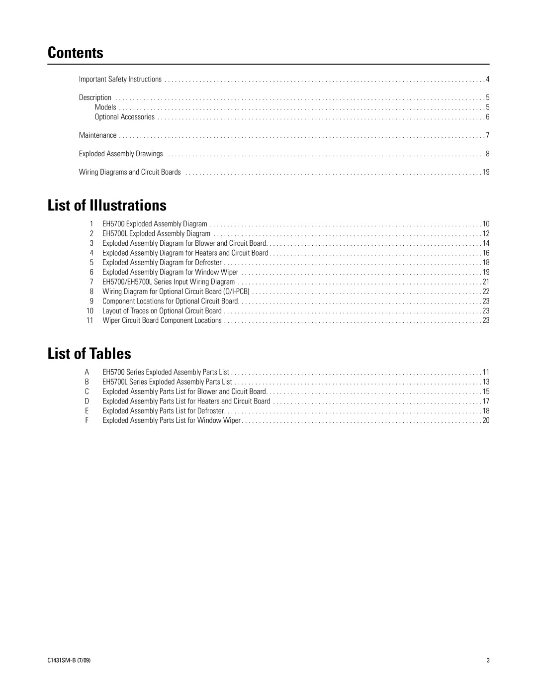 Pelco X1431SM-B (7/09) manual Contents, List of Illustrations, List of Tables 