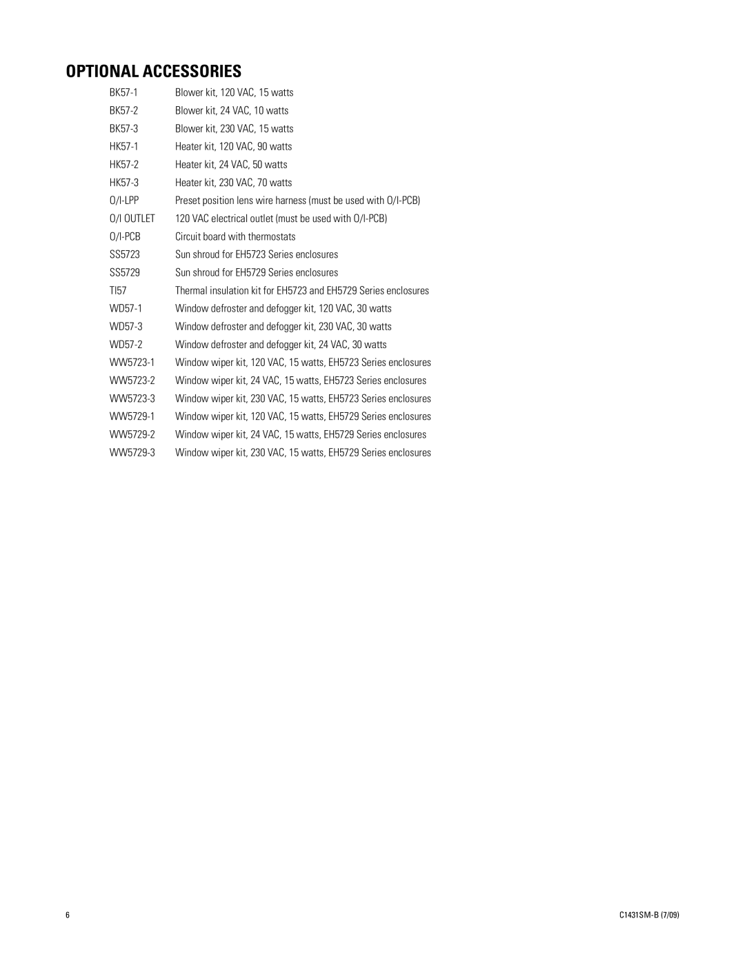 Pelco X1431SM-B (7/09) manual Optional Accessories 