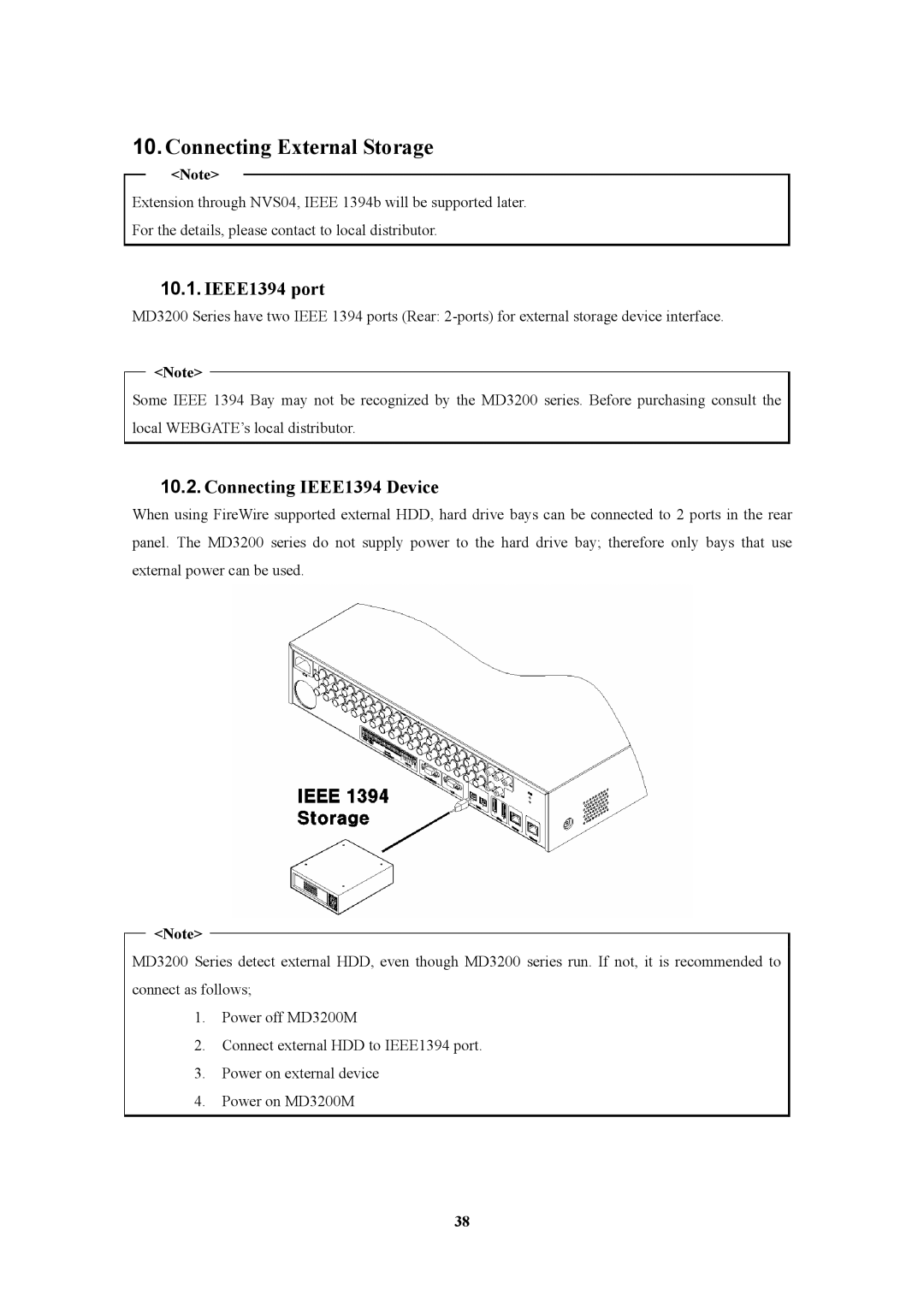 Pelican MD3200M manual Connecting External Storage, IEEE1394 port, Connecting IEEE1394 Device 