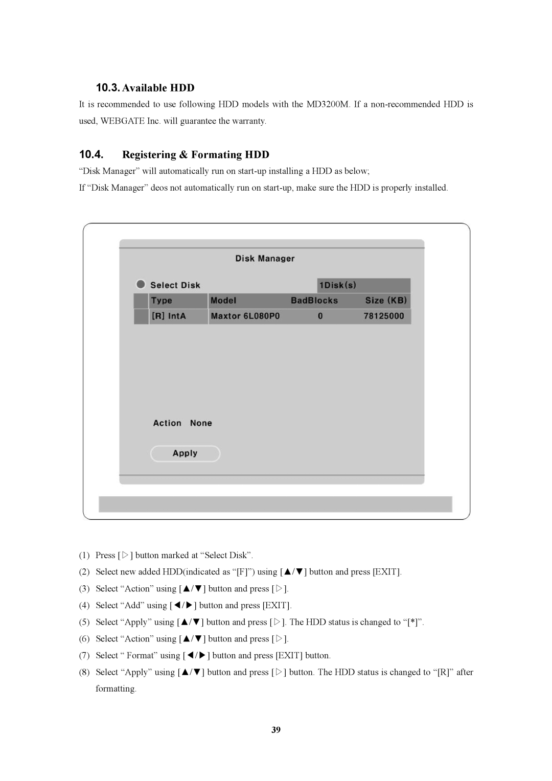 Pelican MD3200M manual Available HDD, Registering & Formating HDD 