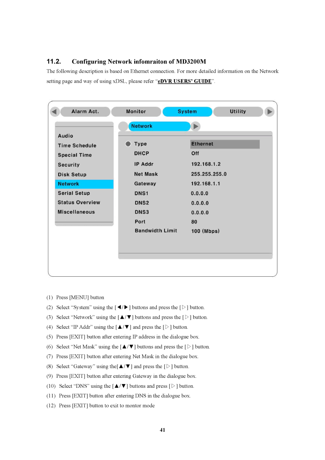 Pelican manual Configuring Network infomraiton of MD3200M 