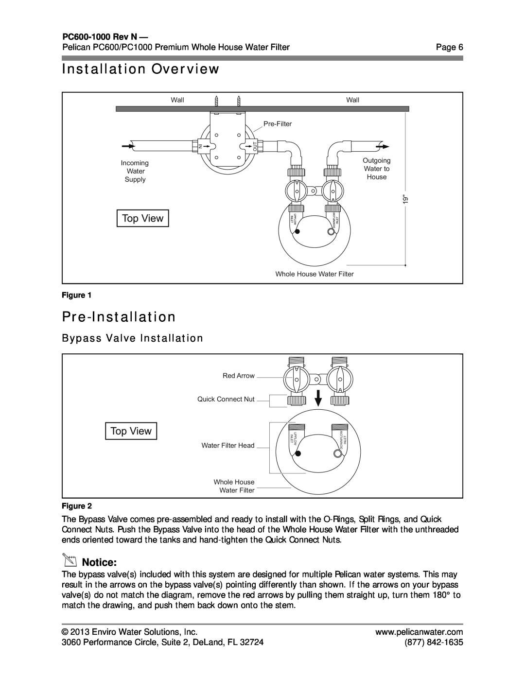 Pelican manual Installation Overview, Pre-Installation, Bypass Valve Installation, PC600-1000Rev N 