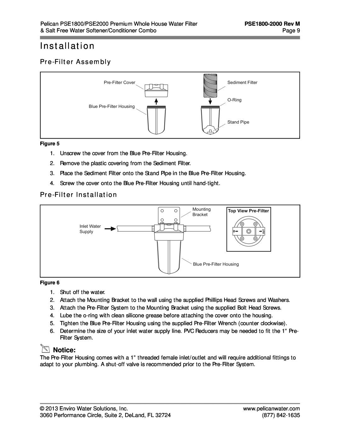 Pelican PSE2000 owner manual Pre-FilterAssembly, Pre-FilterInstallation, PSE1800-2000Rev M 