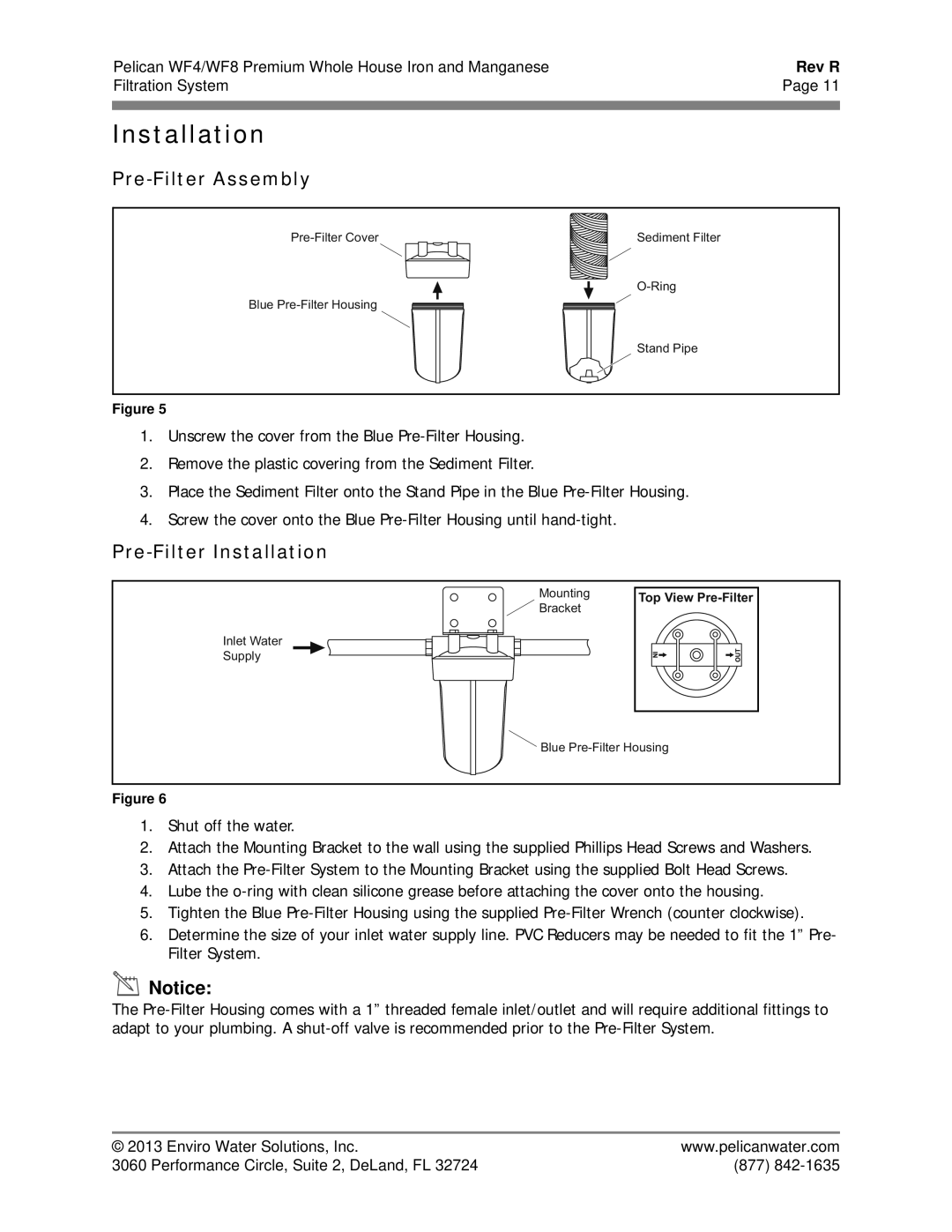 Pelican WF4 owner manual Pre-Filter Assembly, Pre-Filter Installation 