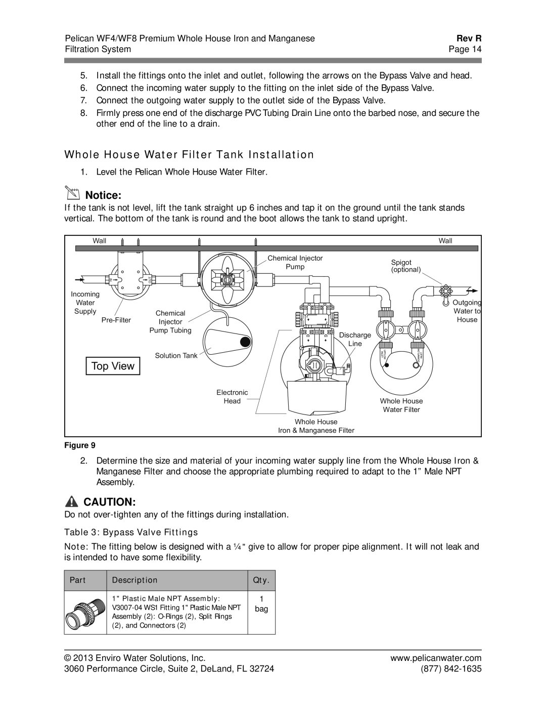 Pelican WF4 owner manual Whole House Water Filter Tank Installation, Part Description 