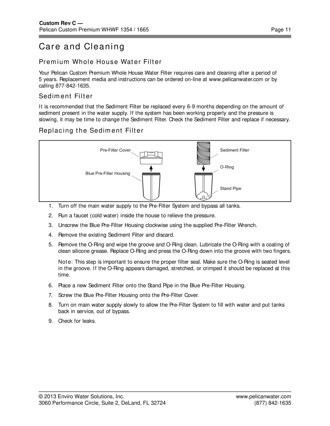 Pelican WHWF 1354 Care and Cleaning, Premium Whole House Water Filter Sediment Filter, Replacing the Sediment Filter 