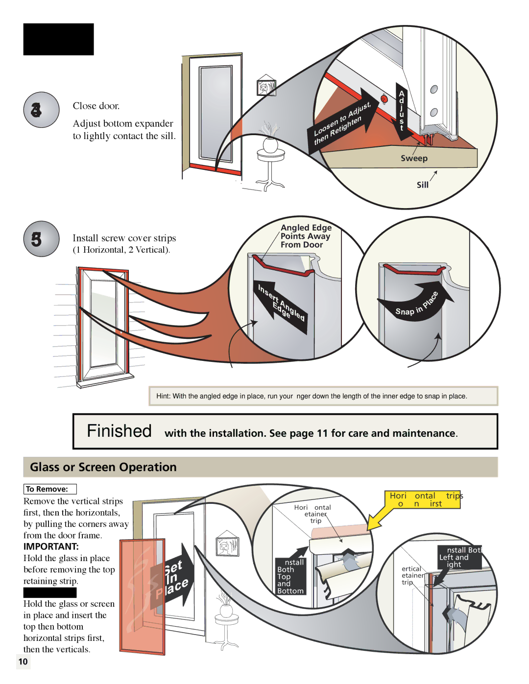 Pella 35123 installation manual S e r t EA dn ggl e e d, Glass or Screen Operation 