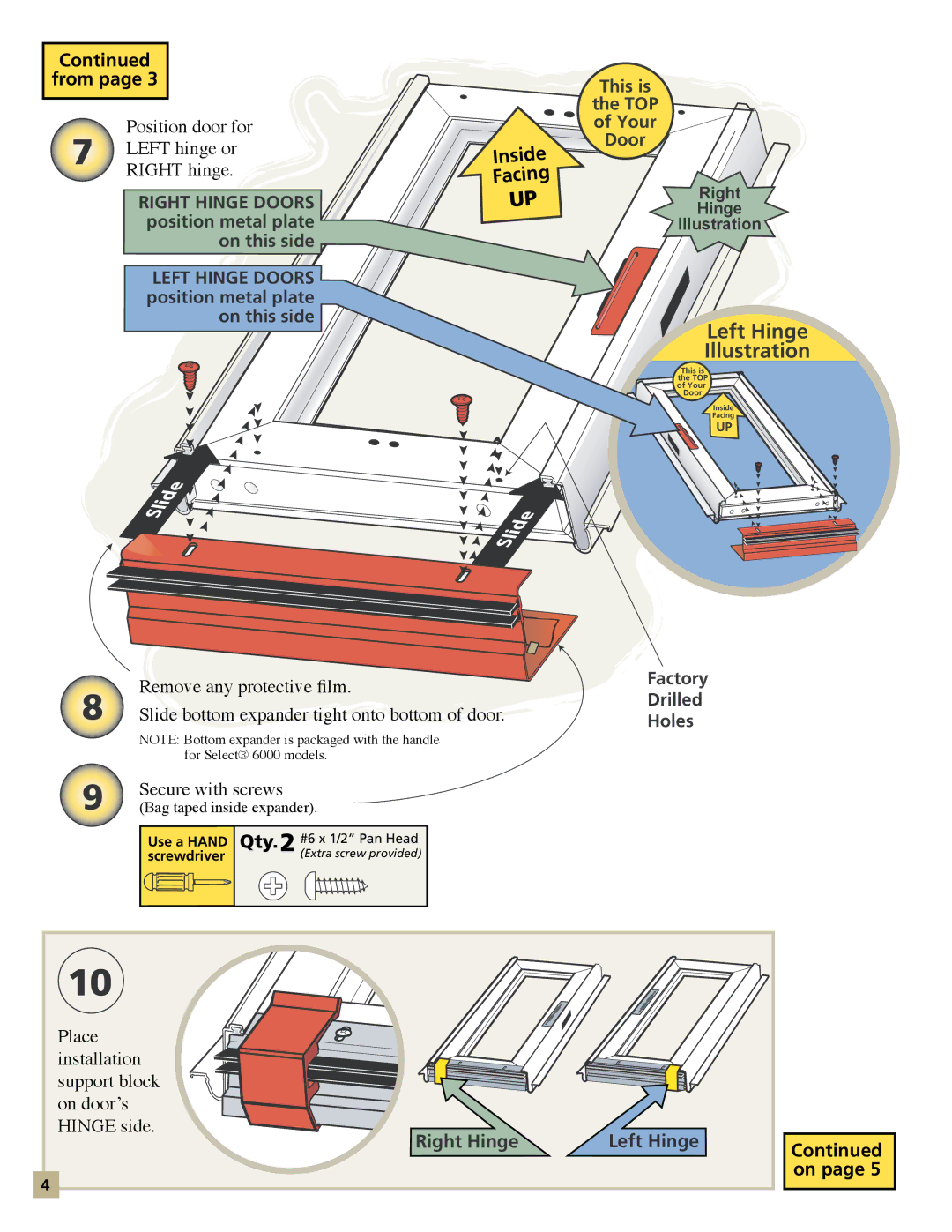 Pella 35123 installation manual From, Inside, Left Hinge, Right Hinge 