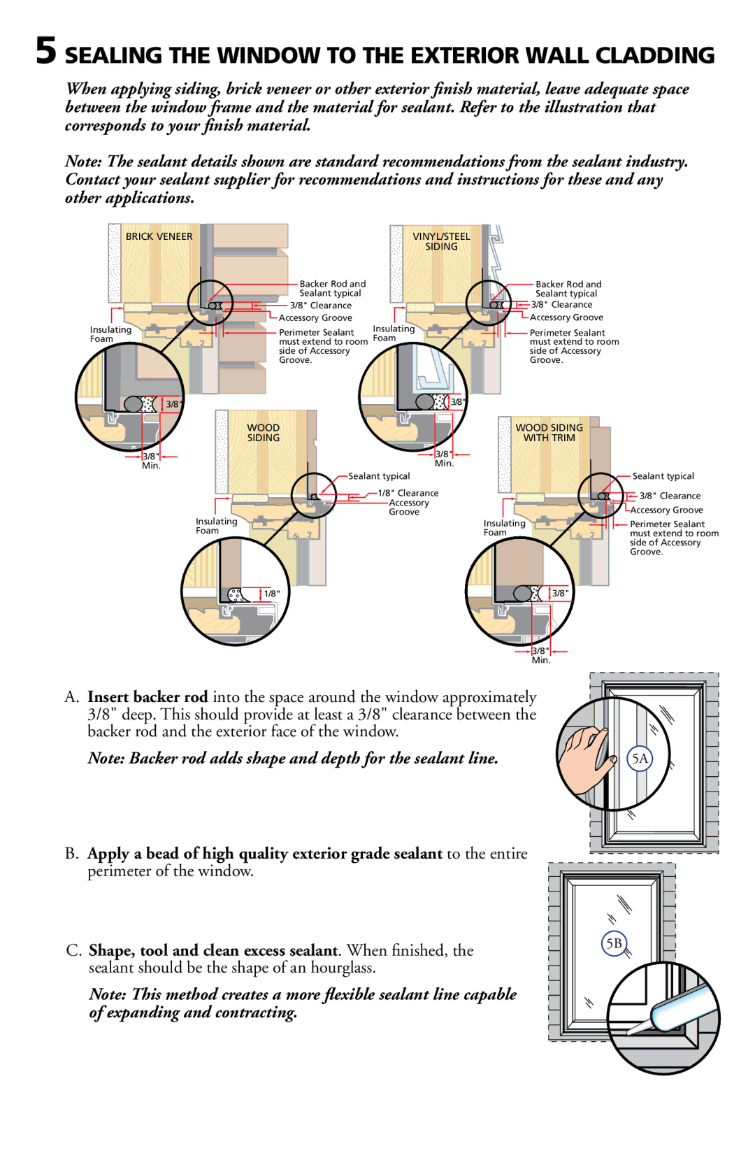 Pella 801P0101 installation instructions Sealing the Window to the Exterior Wall Cladding, Brick Veneer 