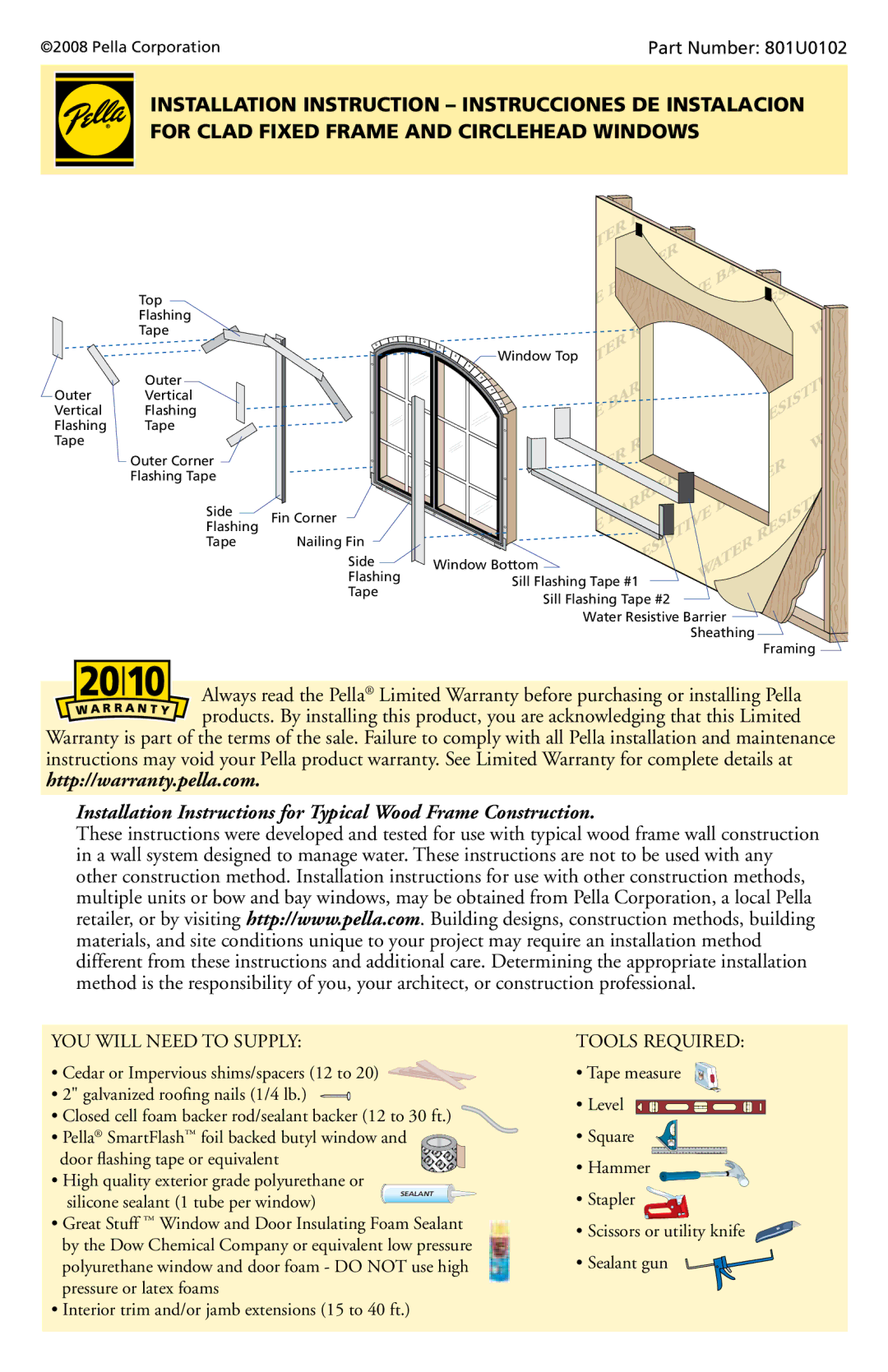 Pella 801U0102 installation instructions Pressureeor Latex Foams 