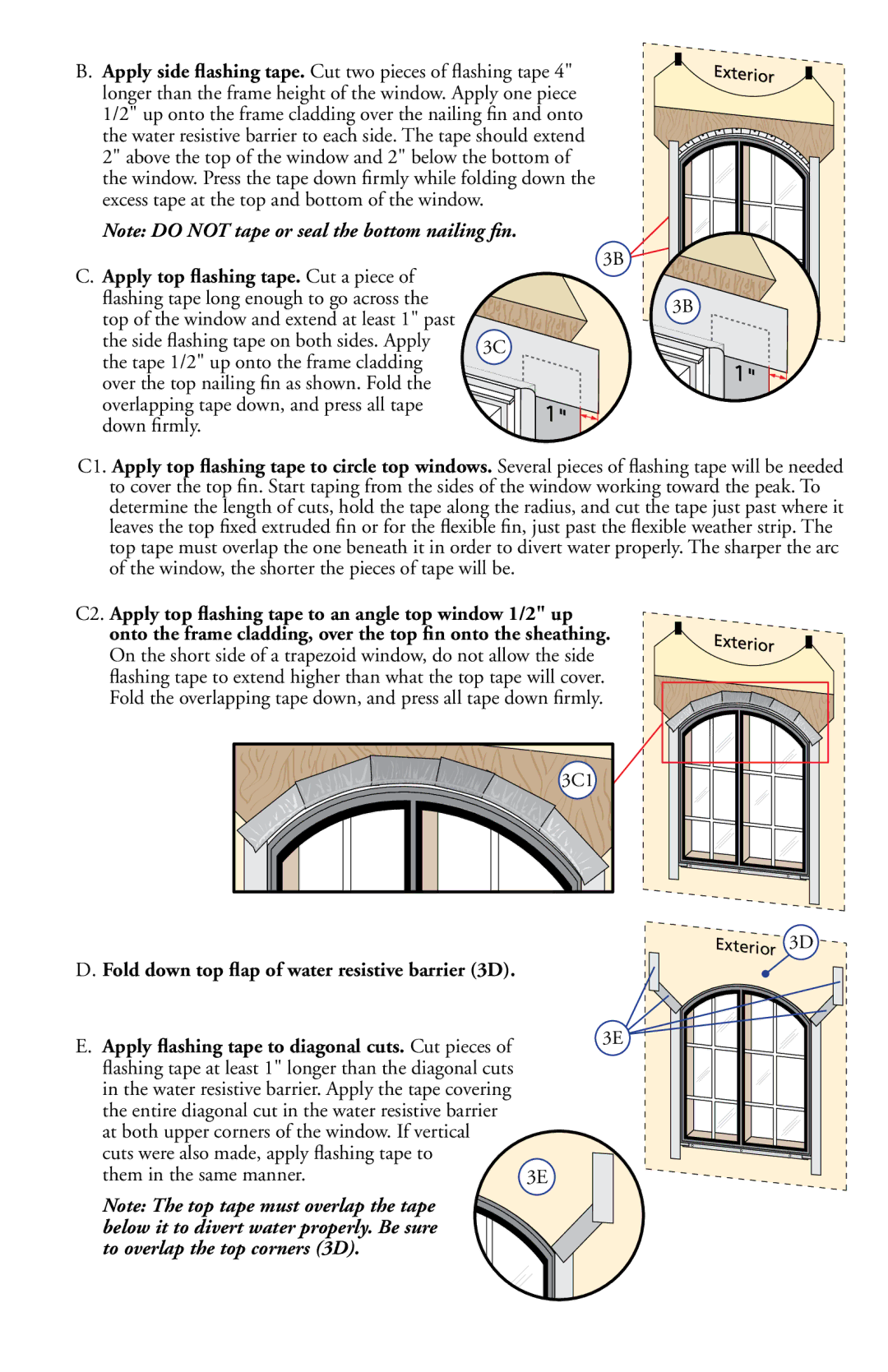 Pella 801U0102 Side ﬂashing tape on both sides. Apply, Overlapping tape down, and press all tape, Down lRMLY 